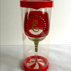 Red and Green Monogrammed Wine Glass